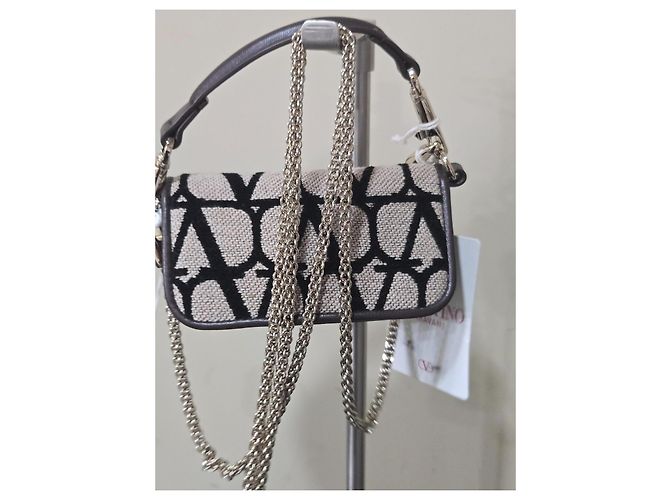 Portefeuille à chaîne Valentino Garavani VLogo Noir Beige - vue 3
