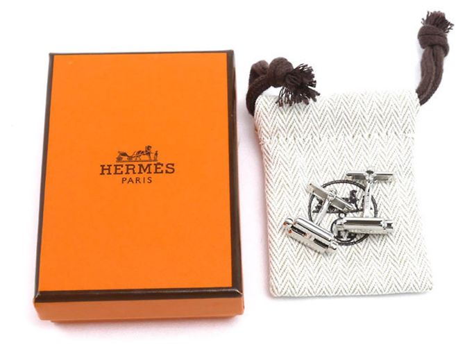 Hermès Gemelli Hermes Metal Veau Swift Tourni Tresse Nero Argento - vista 5