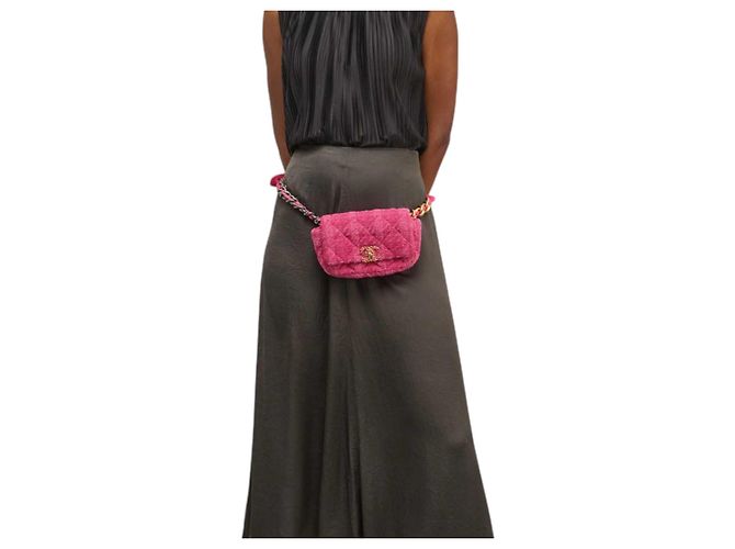 Chanel 19 Borsa a patta Chanel in tweed rosa - vista 2