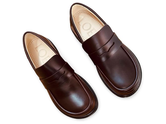 Mocassini in pelle Loewe Marrone scuro - vista 3