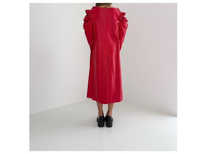 Simone Rocha Fall 2018 Runway Trench Coat de algodón con revestimiento de hoja UK6 Roja - vista 14
