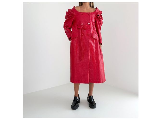 Simone Rocha Fall 2018 Runway Trench Coat de algodón con revestimiento de hoja UK6 Roja - vista 3