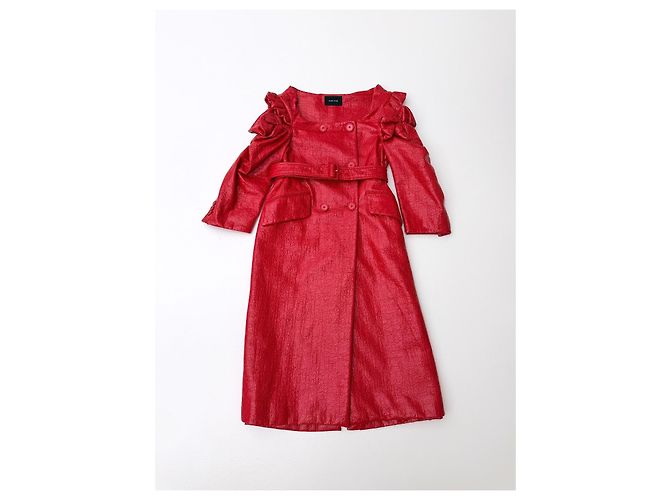 Simone Rocha Fall 2018 Runway Trench Coat de algodón con revestimiento de hoja UK6 Roja - vista 4