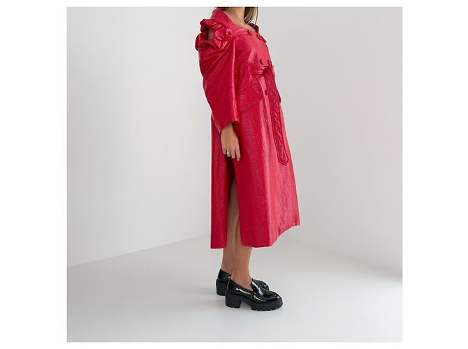 Simone Rocha Fall 2018 Runway Trench Coat de algodón con revestimiento de hoja UK6 Roja - vista 6