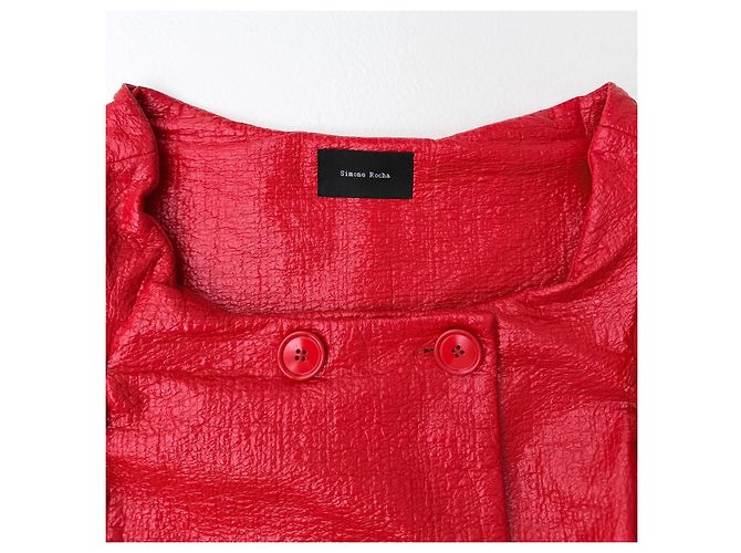 Simone Rocha Fall 2018 Runway Trench Coat de algodón con revestimiento de hoja UK6 Roja - vista 7