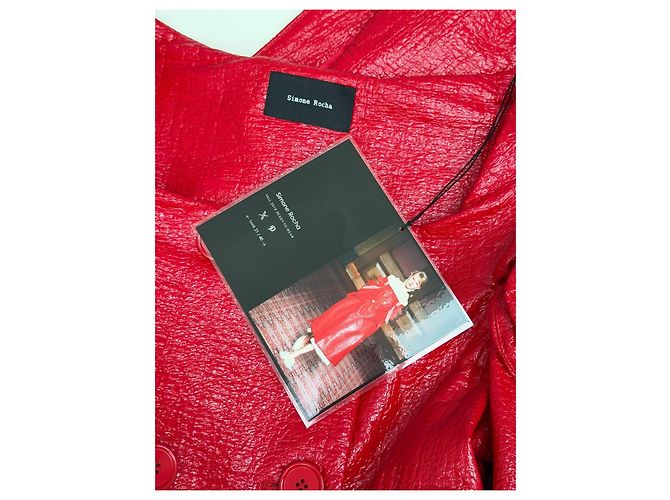 Simone Rocha Fall 2018 Runway Trench Coat de algodón con revestimiento de hoja UK6 Roja - vista 8