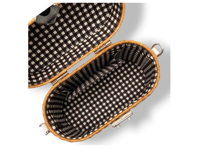 Borsa Miu Miu in vimine e pelle bianca Marrone Bianco - vista 11