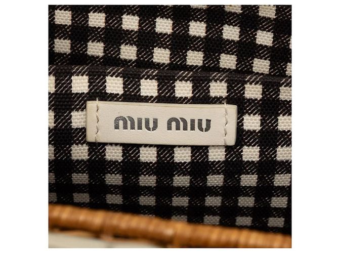 Borsa Miu Miu in vimine e pelle bianca Marrone Bianco - vista 12