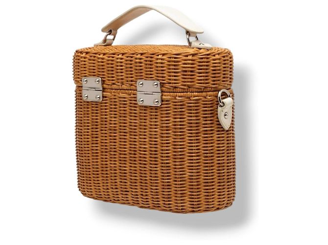 Borsa Miu Miu in vimine e pelle bianca Marrone Bianco - vista 13