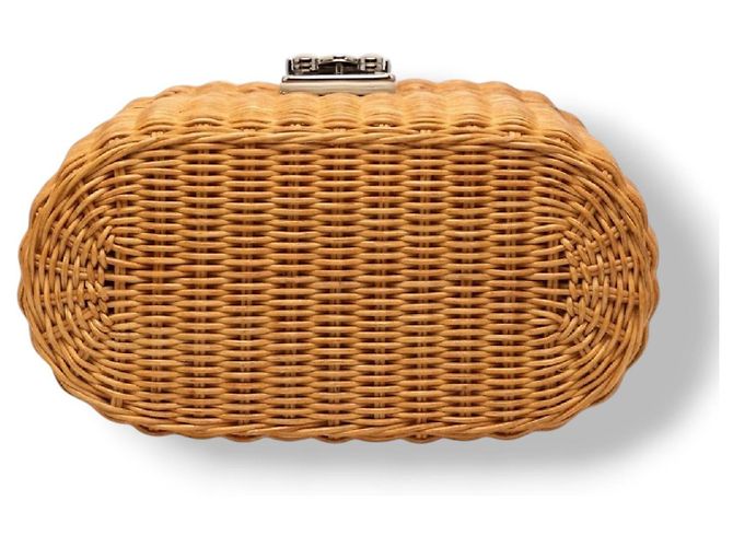 Borsa Miu Miu in vimine e pelle bianca Marrone Bianco - vista 14