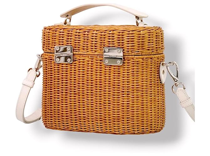 Borsa Miu Miu in vimine e pelle bianca Marrone Bianco - vista 3