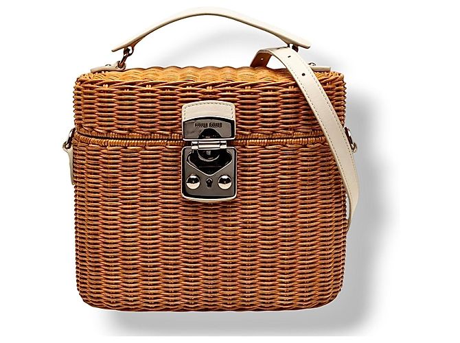 Borsa Miu Miu in vimine e pelle bianca Marrone Bianco - vista 5