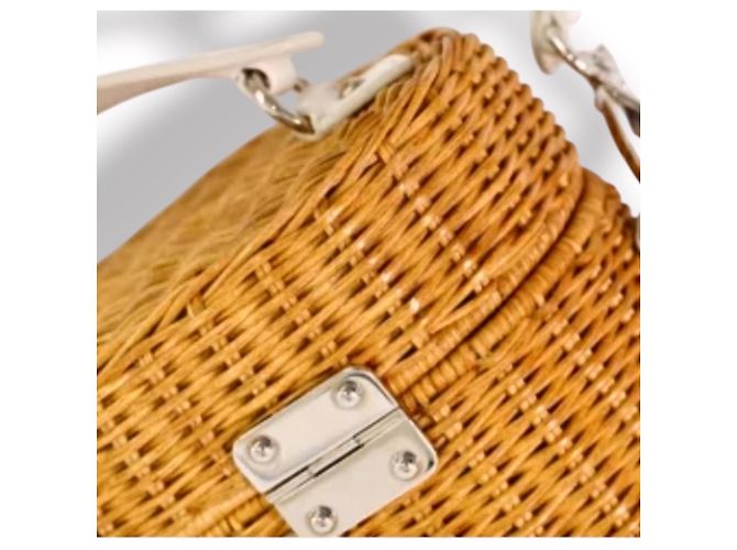Borsa Miu Miu in vimine e pelle bianca Marrone Bianco - vista 6