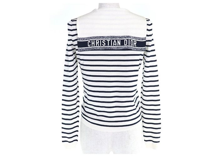 Top de punto Christian Dior CAPRI Blanco Azul marino - vista 3