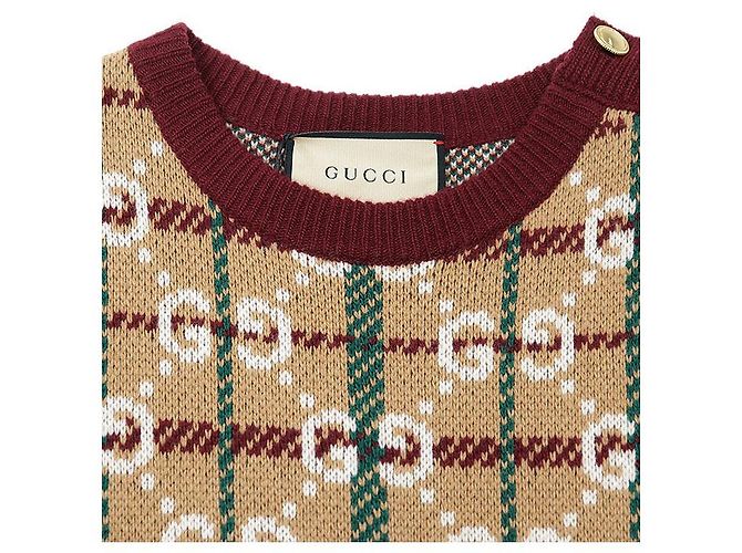 Gucci GG Supreme 100% Wool Kleid Braun Bordeaux Kamel - Ansicht 8