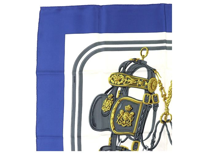 Hermès Brides de Gala Ceremony Seidentuch Weiß Blau - Ansicht 2