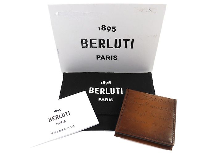 Monedero de cuero Berluti Origin Calligraphy Castaño - vista 2