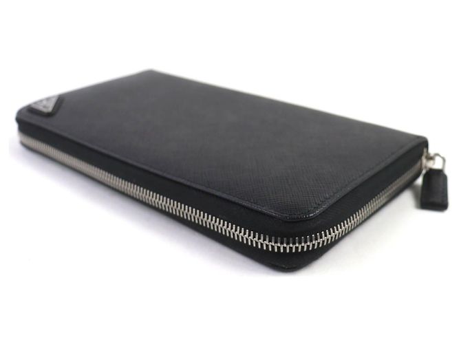 Prada Saffiano Langbrieftasche mit Dreieckslogo Schwarz - Ansicht 3
