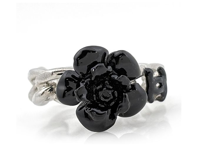 Chanel Coco Mark Camellia Design Bandring Schwarz Silber - Ansicht 2