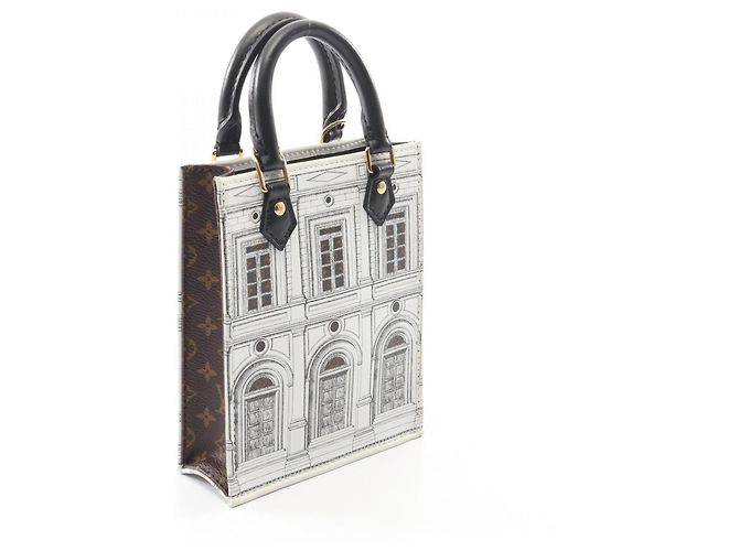 Borsa a mano Louis Vuitton x Fornasetti Petite Sac Plat Monogram Marrone Nero Bianco - vista 2