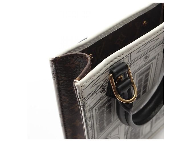 Borsa a mano Louis Vuitton x Fornasetti Petite Sac Plat Monogram Marrone Nero Bianco - vista 7