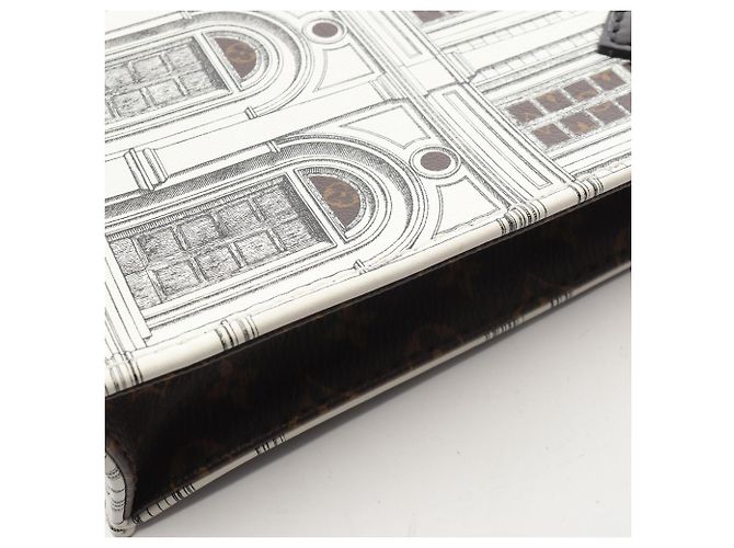 Borsa a mano Louis Vuitton x Fornasetti Petite Sac Plat Monogram Marrone Nero Bianco - vista 8