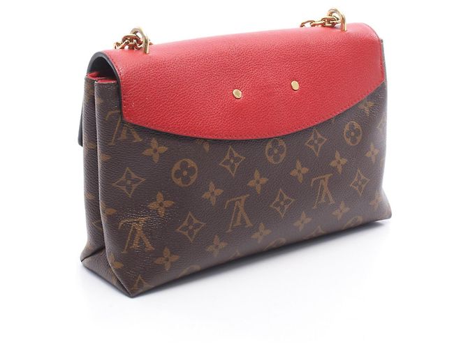 Louis Vuitton Saint Placido Monogram Cerise Shoulder Bag Brown Red - view 2