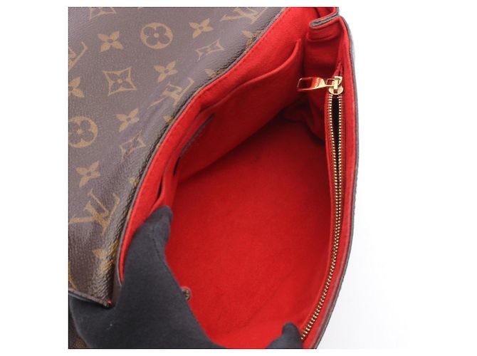 Louis Vuitton Saint Placido Monogram Cerise Shoulder Bag Brown Red - view 3
