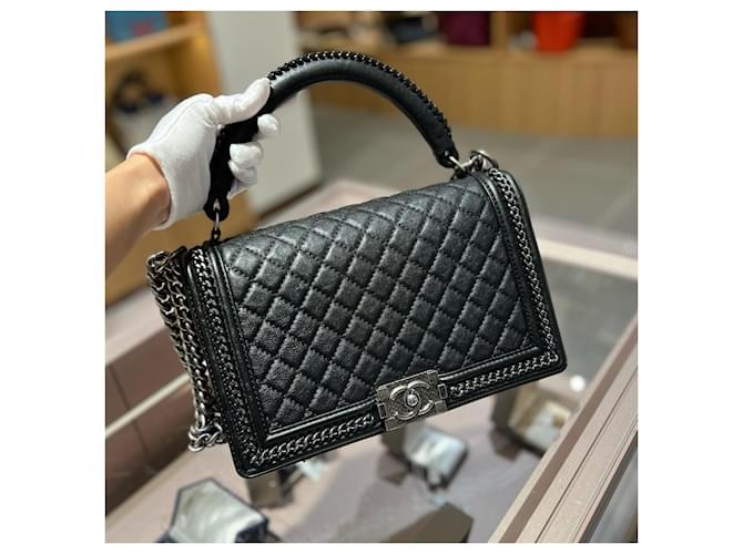 Borsa Chanel Boy Dimensione Medium Pelle Nera Nero - vista 3
