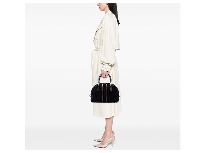 Borsa a mano Gucci Black GG Suede Web Dome Nero - vista 6