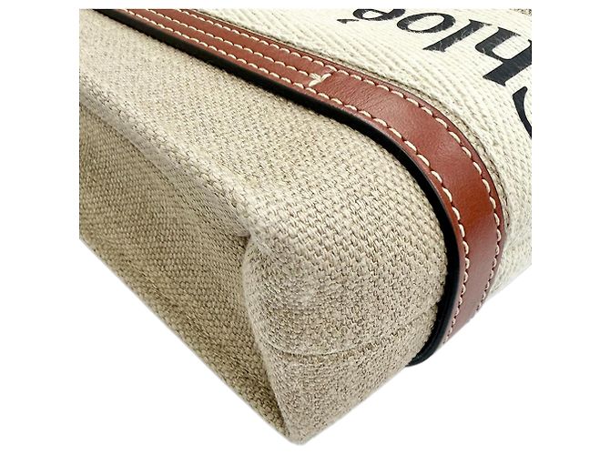 Sac Woody Mini Satchel Chloé Beige en toile - vue 10