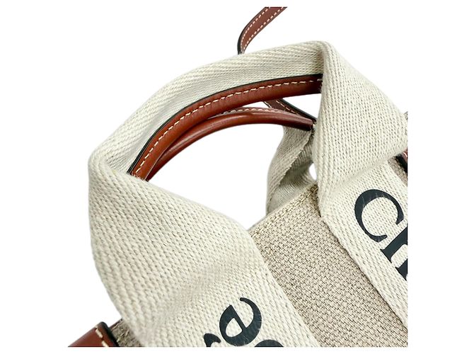Sac Woody Mini Satchel Chloé Beige en toile - vue 11