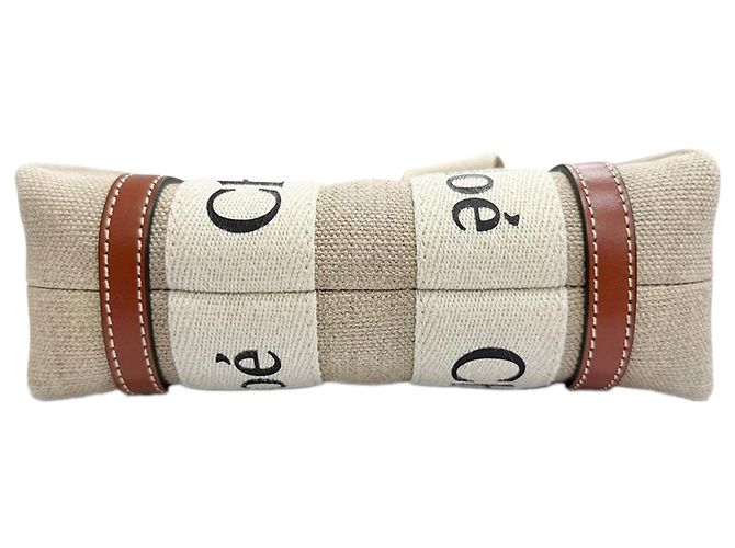 Sac Woody Mini Satchel Chloé Beige en toile - vue 5