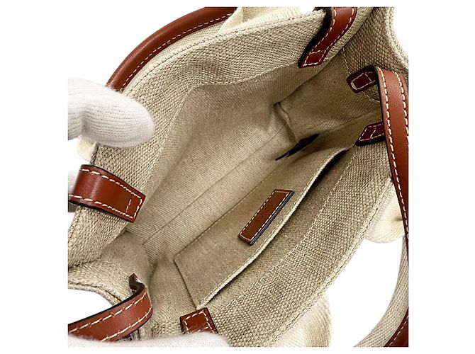 Sac Woody Mini Satchel Chloé Beige en toile - vue 6