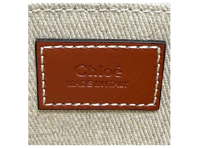 Sac Woody Mini Satchel Chloé Beige en toile - vue 7