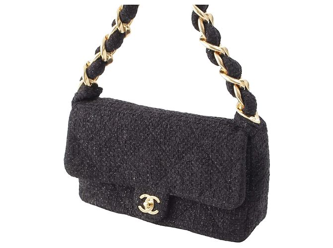 Chanel Black CC Quilted Tweed Single Flap Nero - vista 10