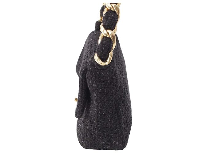 Chanel Black CC Quilted Tweed Single Flap Nero - vista 11