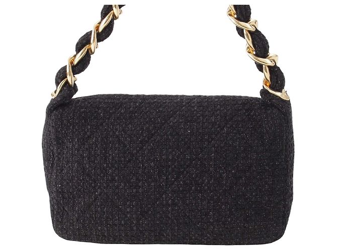 Chanel Black CC Quilted Tweed Single Flap Nero - vista 2