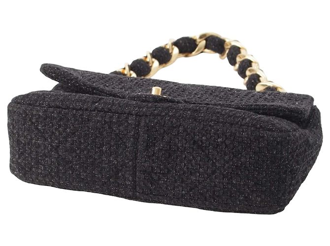 Chanel Black CC Quilted Tweed Single Flap Nero - vista 3