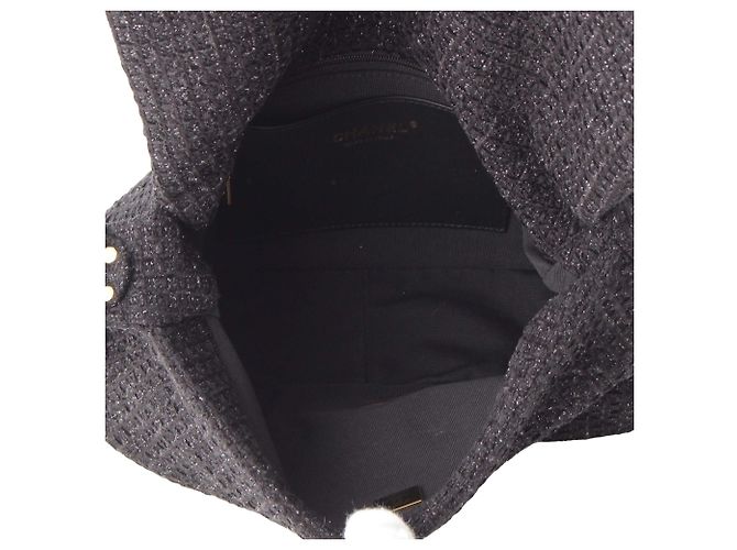 Chanel Black CC Quilted Tweed Single Flap Nero - vista 4