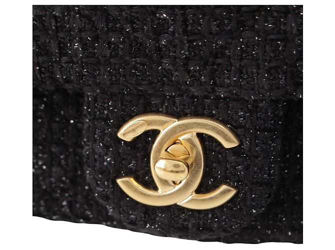 Chanel Black CC Quilted Tweed Single Flap Nero - vista 6