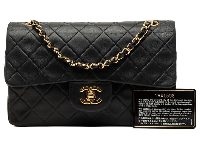 Chanel Black Small Classic Lambskin Double Flap Nero - vista 8