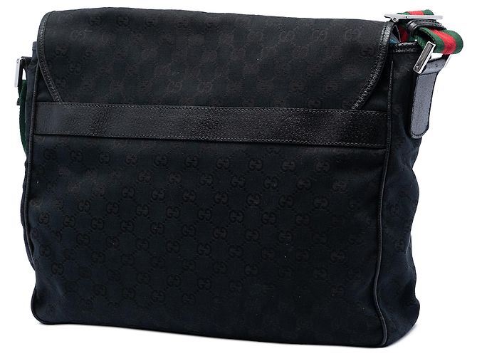 Borsa a tracolla con patta Gucci in tela GG nera con banda Web Nero - vista 2