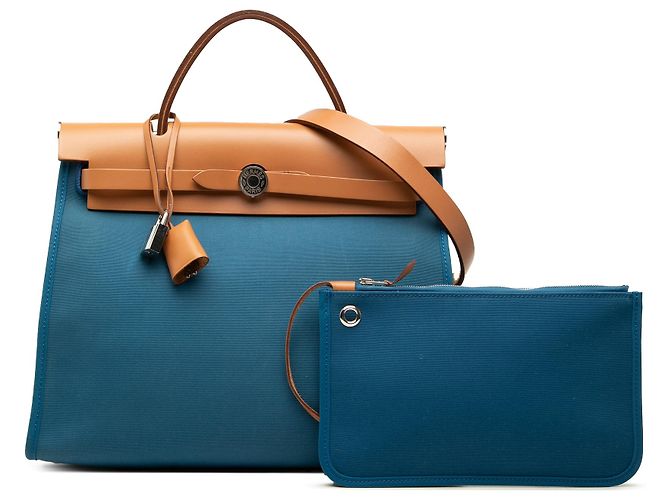 Hermès Blue Toile Herbag Zip 31 Blau - Ansicht 7