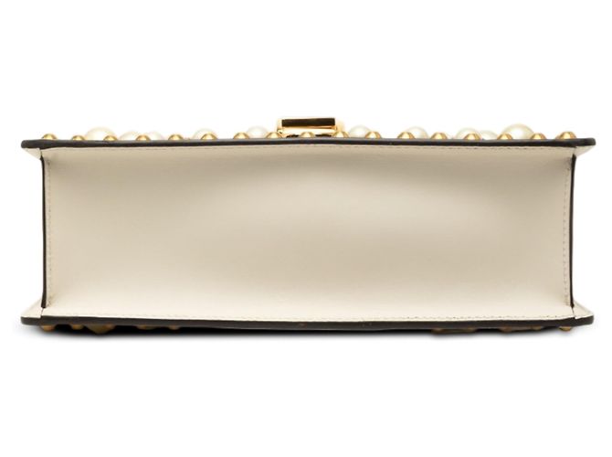 Borsa Satchel Gucci Sylvie in vitello bianco Small con borchie, perle e banda Web - vista 3