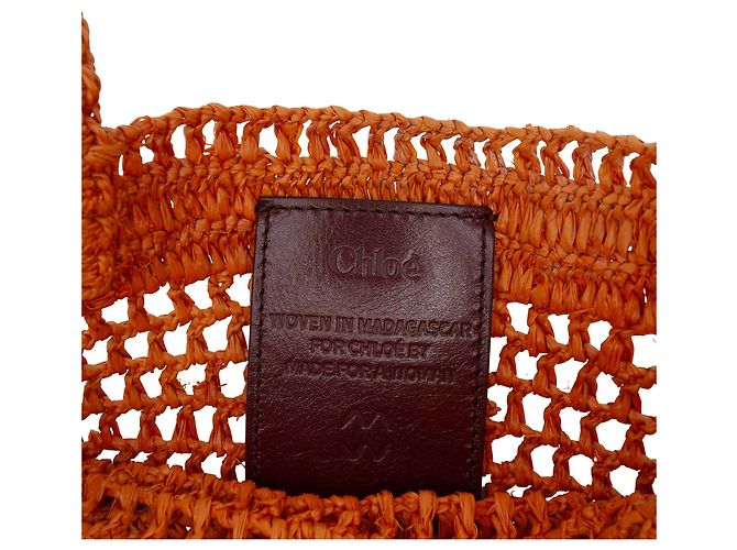 Chloé Orange Small Raffia Embroidered Logo Summer Banana Tote - Ansicht 5