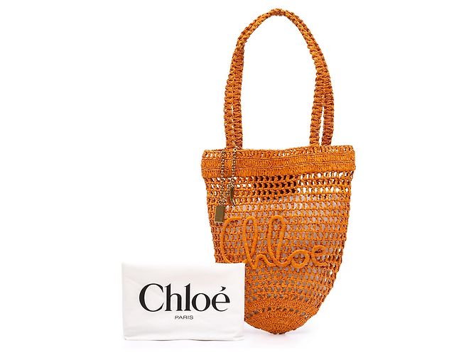 Chloé Orange Small Raffia Embroidered Logo Summer Banana Tote - Ansicht 7