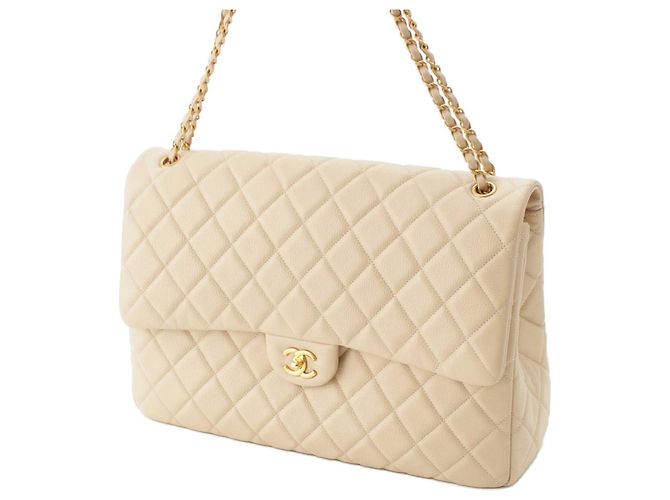Chanel Beige XXL Quilted Lambskin Single Flap - vista 3