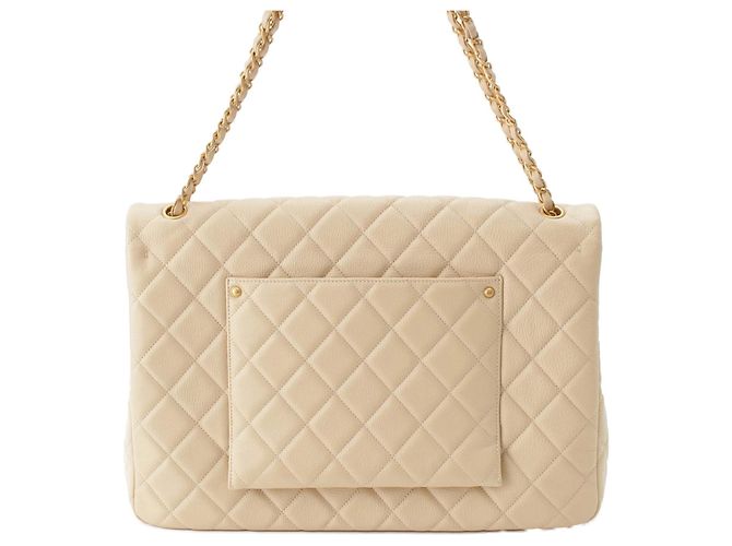 Chanel Beige XXL Quilted Lambskin Single Flap - vista 5