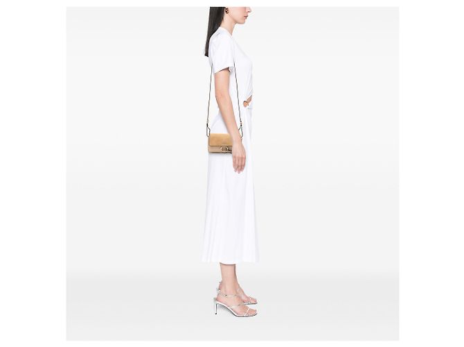 Chloé Mini Borsa a Tracolla Faye in Vitello e Camoscio Marrone con Catena Beige - vista 6